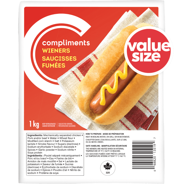 Package of value size Compliments Wieners