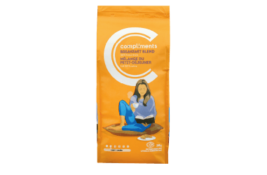 Yellow package of breakfast blend coffee