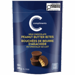 Compliments Milk Chocolate Peanut Butter Bites in a blue bag