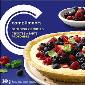 Coquille à tarte profonde Compliments dans une boîte bleue.