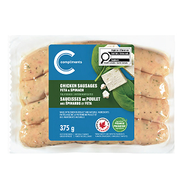 Paquet de saucisses au poulet, feta et épinards Compliments