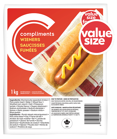 Package of value size Compliments Wieners