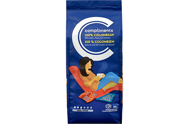 Blue package of 100% Colombian ground coffee