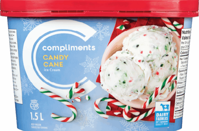 1.5 L container of Compliments Candy Cane Ice Cream